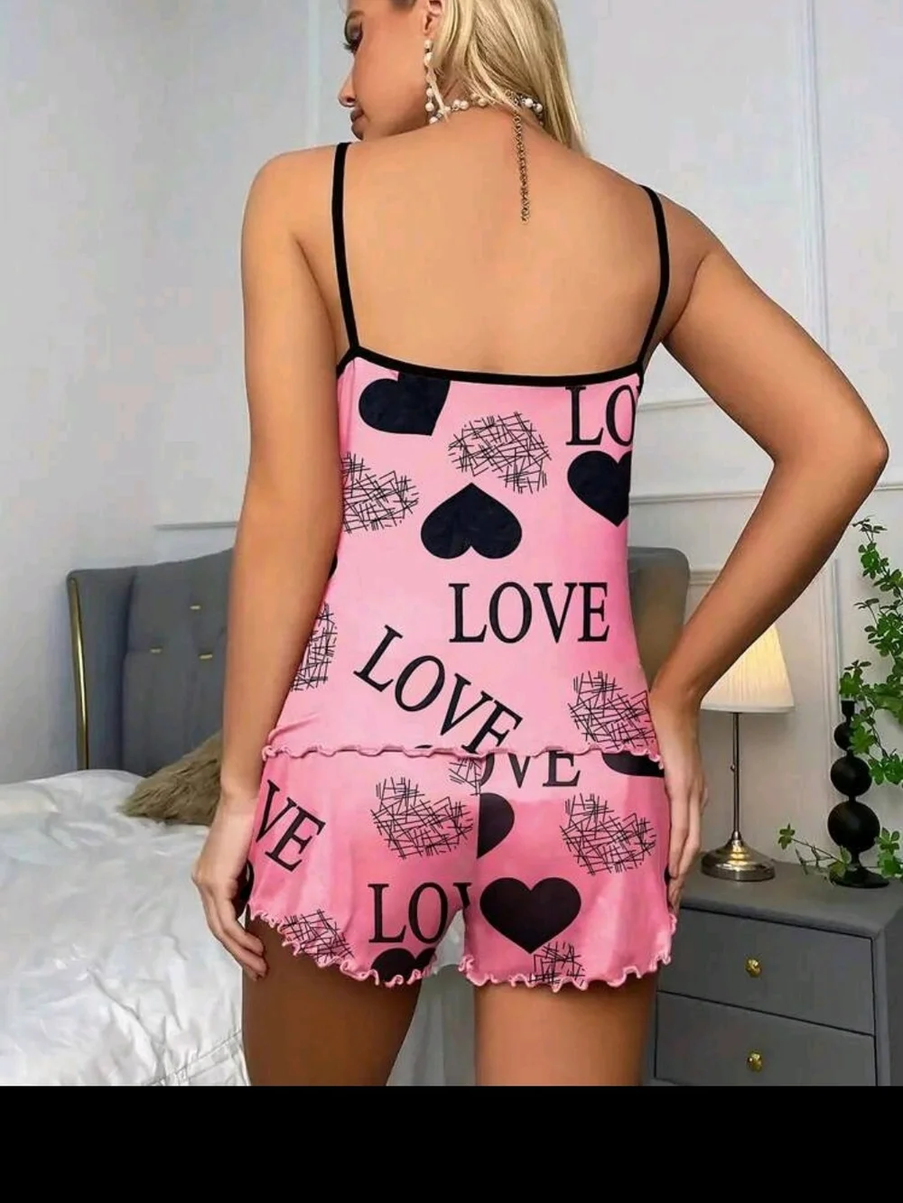 Women’s Heart Print Cami & Short Sleep Set - Pink, Blue, Yellow